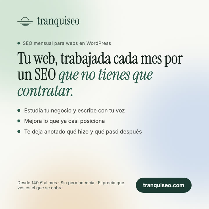 Imagen cuadrada de Tranquiseo con el titular y el precio