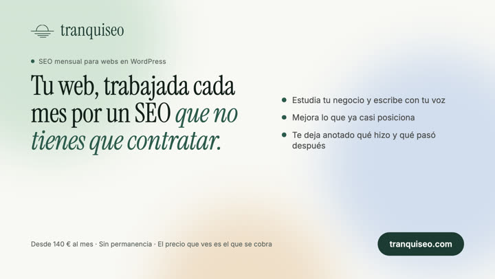 Imagen horizontal de Tranquiseo con el titular y el precio